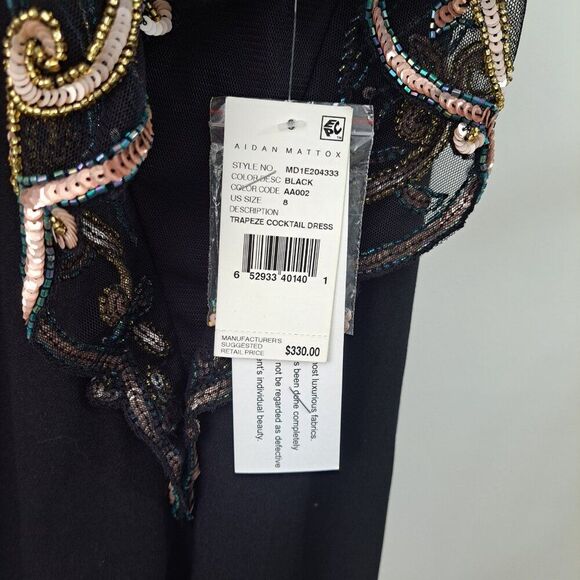 Aidan Mattox Trapeze Cocktail Dress Women's Black Embellished Party Sz 8 - Picture 7 of 9